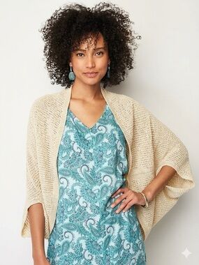 J Jill Light Beige Open-Knit Women's Shrug Sweater